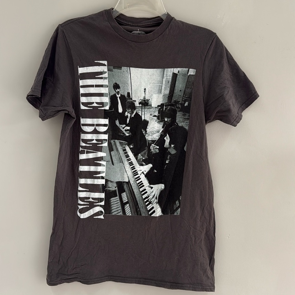 The Beatles Apple Corps Acid Wash Gray Full Print Graphic Tee - Size S